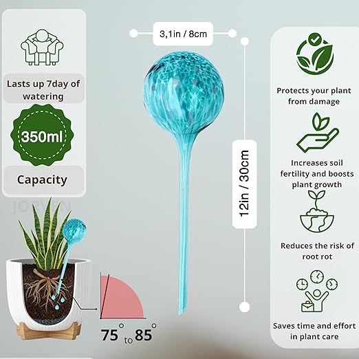 Premium Plant Watering Globes, Set of 4 (XLarge 350 ml) – Up to 7–10 Days of Automatic Watering, Self Watering Globes for Indoor & Outdoor Plants, Multicolor Glass Bulbs Waterer for Flower Irrigation