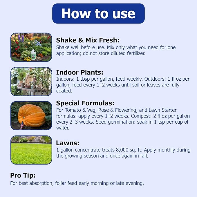 Neptune’s Harvest Seaweed Plant Food (0-0-1) - Multi-Purpose Seaweed Organic Liquid Fertilizer - Indoor & Outdoor Plant Fertilizer for Lawns, Gardens, Vegetables, & Flowers (Gallon)