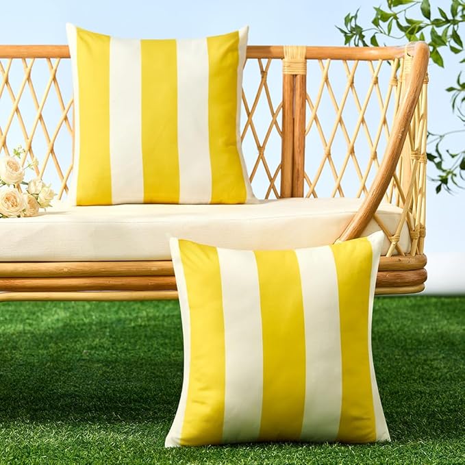Allorry Outdoor Pillow Covers 16x16 Set of 2 Yellow Striped Decoration Throw Pillow Covers for Spring Summer Outdoor Waterproof Garden Patio Furniture Sofa Bed Home Decor JB007-F16