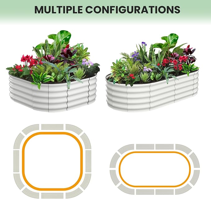 GarveeLife 2 Pcs 6x3x1 ft Oval Raised Garden Bed, Galvanized Raised Beds,Open-Ended Base Metal Raised Planter Beds,Garden Bed Outdoor,Planter Raised Boxes for Vegetables, Flowers,Tool-Free Asse,White