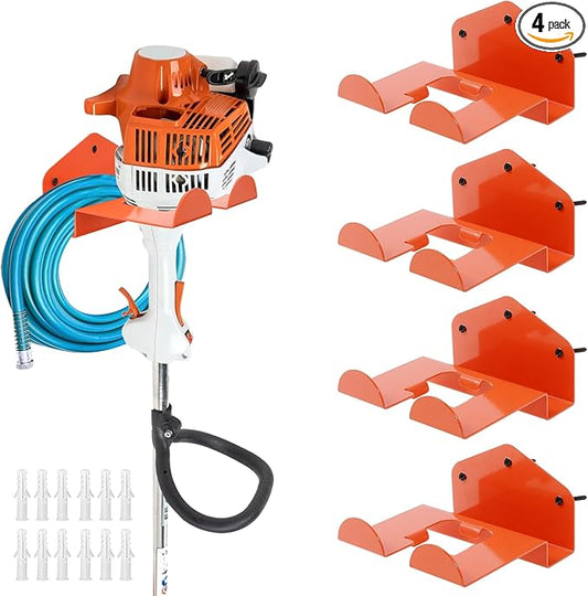 4 Pack Weed Eater Hanger Wall Mounted Bulk Weedeater Garage Trimmer Rack Heavy Duty Garden Tool Hanger Steel Weed Whackers Holder Organizer Hooks for Grass Garden Tools (Orange)