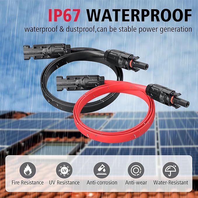 10AWG Super Flat Solar Cable Connector, 50A Photovoltaic Extension Cable Flat Feed Through Balcony Door and Window Solar Power Wire for Solar Panel RV Boats Household Energy System 3FT