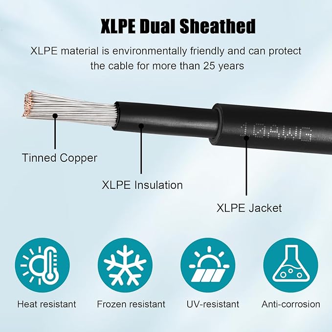 10 AWG Solar Cable 50FT Red + 50FT Black Tinned Copper Wire, 10 Gauge Solar Panel Wire for RV, Automotive, Trailer, Marine, Outdoors