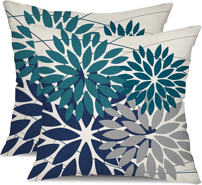 DFXSZ Outdoor Pillow Covers 20x20 Inch Set of 2 Dark Blue Grey Flower Decorative Waterproof Summer Outdoor Pillow Covers Valentines Pillow Covers for Patio Funiture Garden Couch 168L20