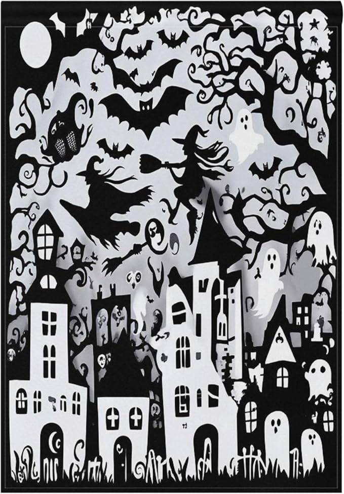 Halloween Witch Black House Flag 28x40 Inch Double Sided Outside Spooky Ghost Boo Bat Seasonal Yard Outdoor Flag Banner for Garden Lawn Patio Holiday Decorations