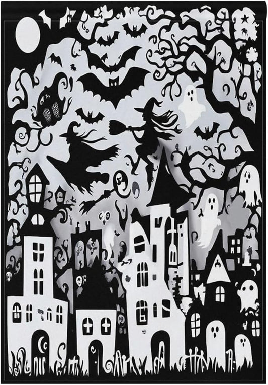 Halloween Witch Black House Flag 28x40 Inch Double Sided Outside Spooky Ghost Boo Bat Seasonal Yard Outdoor Flag Banner for Garden Lawn Patio Holiday Decorations