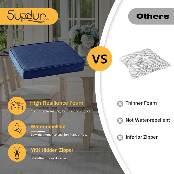 Outdoor Square Corner Seat Cushion, 19"x19"x3", Set of 4, Non Slip Seat Cushion Pads with Removable Cover for Patio Furniture, Garden Yard Lawn, Navy
