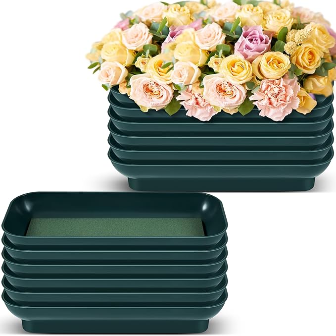 Sabary 12 Pack Large Size 10 x 4 Inch Floral Bowls for Flower Arrangements Flower Foam with Bowl Kit with Floral Foam Blocks for Table Party Wedding Festival Flowers (Rectangle)