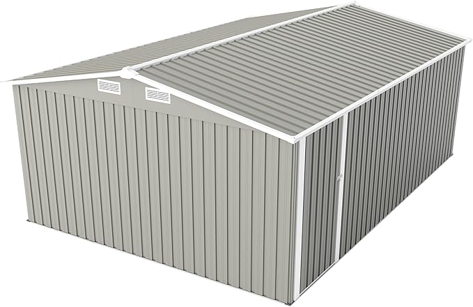 YOPTO 10x14 FT Outdoor Storage Shed, Extra Large Metal Garden Shed with Waterproof Roof, 4 Vents and 3 Lockable Doors,All-Weather Tool Shed Storage House for Backyard, Patio, Lawn,Light Grey