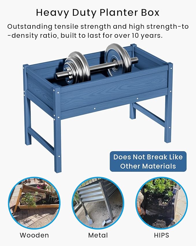 HDPE Raised Garden Bed with Legs, Outdoor All-Weather Elevated Planter Box Raised Beds for Seeds, Herb, Flower, Vegetable (Navy Blue)