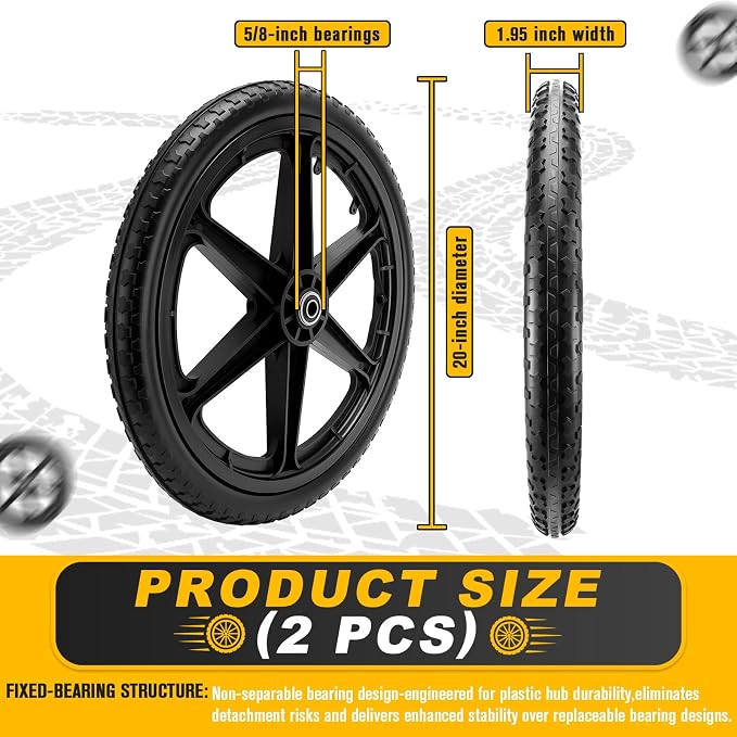 20" Flat Free Wheels Compatible with rubbermaid Wheelbarrow Tires (5/8 inch bearing)