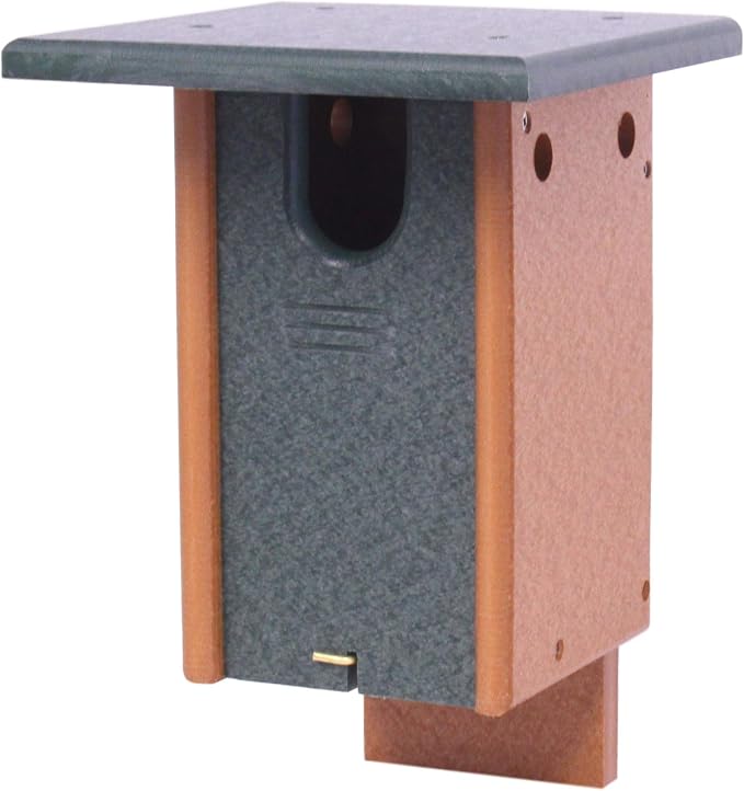 Bluebird House, Post Mount, Amish-Made with 100% Recycled Poly Lumber (Turf Green/Cedar)