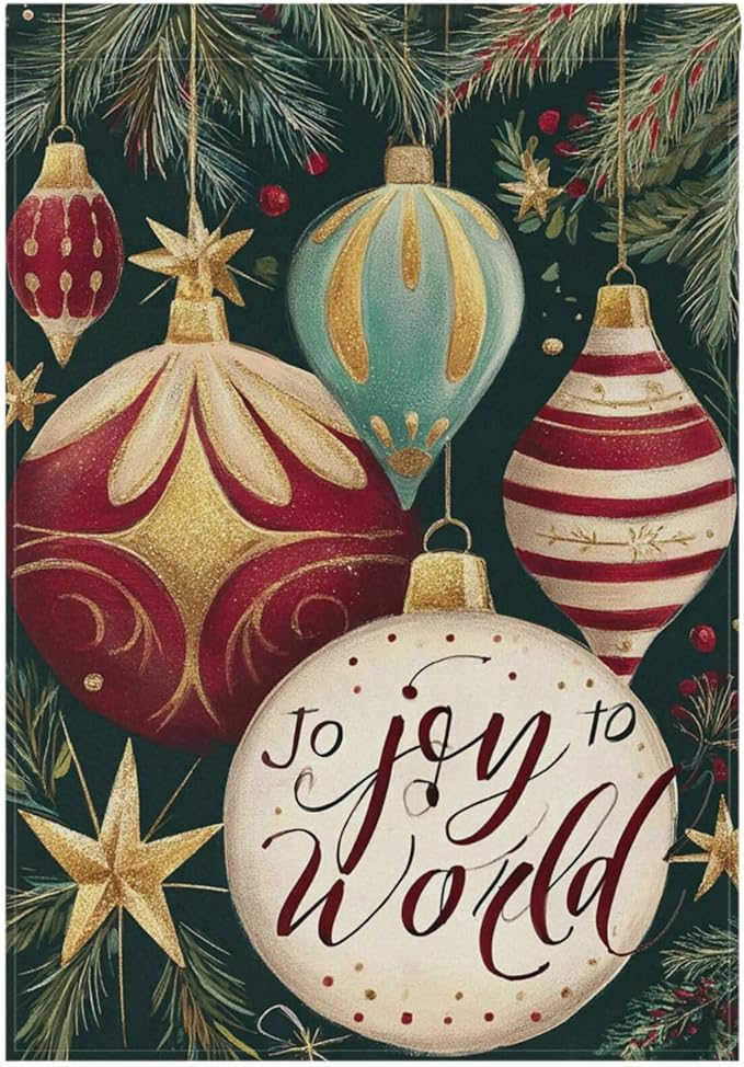 Pfrewn Christmas Winter House Flag 28x40 Double Sided Holly Ball Ornament Joy Large Garden Yard Flags Welcome Seasonal Outdoor Indoor Banner for Xmas Holiday Yard Home Decoration