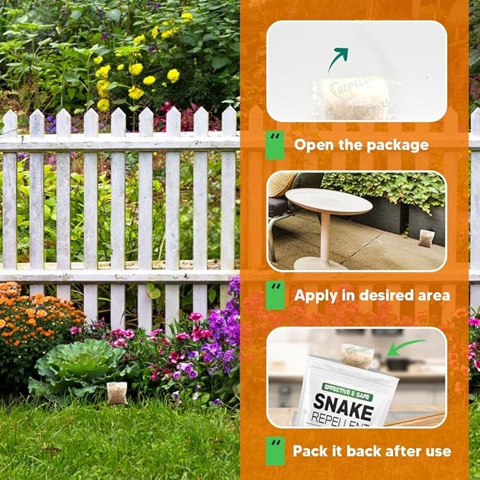 LEBMP Snake Repellent for Yard, Snake Away Repellent for Outdoors, Pet Safe Snakes Repellant, Garden Snake Deterrent, Keep Snakes Out of Backyard, Garage, House-12 Pouches