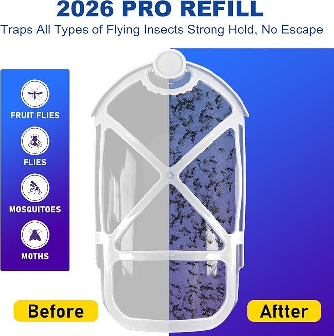 10 Pack Refill Cartridges, 2026 Upgraded Flying Insect Trap Refills Compatible with zzevo Flying Insect Trap Indoor Light M364 M364A Fully Compatible Size (10 Refill Cartridges)
