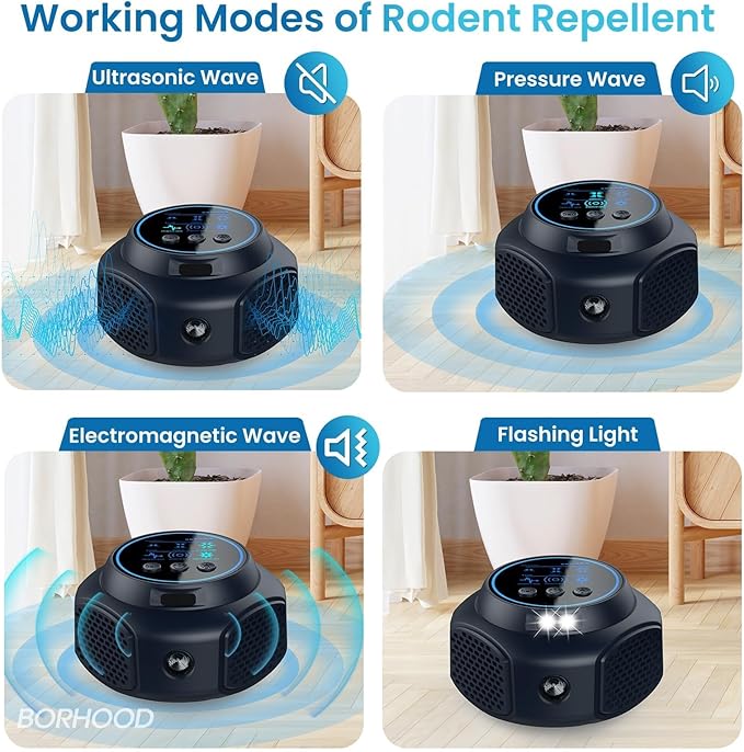 Ultrasonic Pest Repellent Plug-in, Electronic Mouse Traps & Insect Repellent, Pest Control for Rodent, Roach, Ant, Squirrel, Spider, Bugs, Mouse, Rat, Bat for Home, Office, Warehouse Black 1 Pack