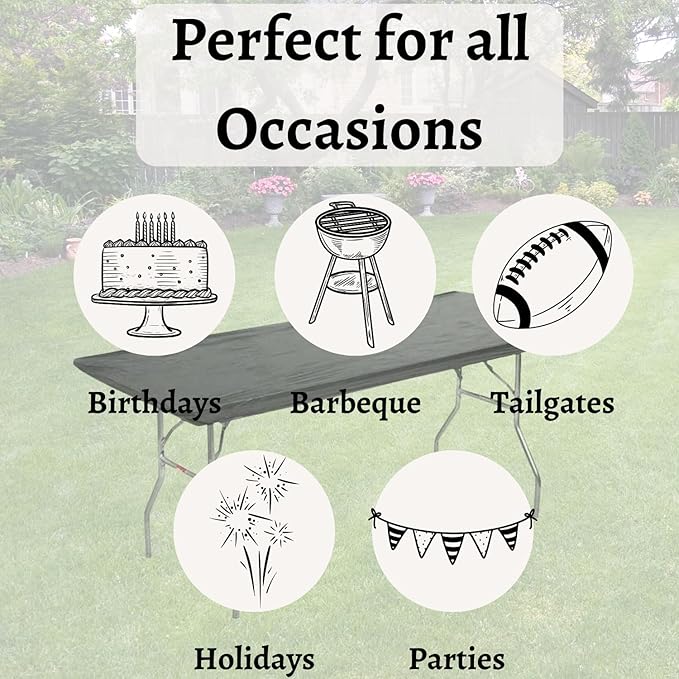 Kwik-Covers 6' Rectangle Plastic Table Covers 30" x 72", Bundle of 5 (Black)