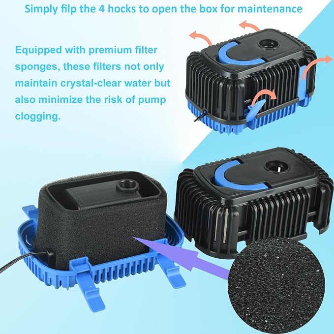 Pond Filter with Pump Fountain Kits, Submersible Pump Pond Fountain With RGB Light Koi Pond Filters for Outdoor Pond,3 Water Patterns Decoration Garden Pond Landscape,660GPH 110V Corded Electric