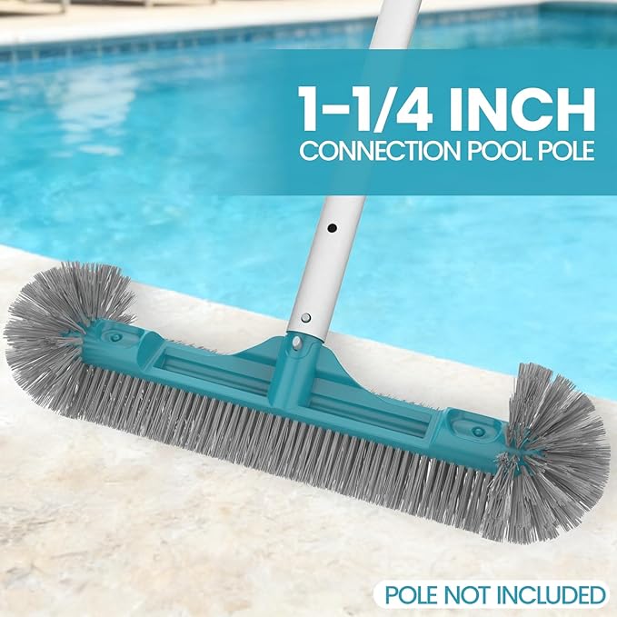 18” Pool Brush Head - Plastic Pool Brushes with Round Ends for Cleaning Swimming Pool Walls, Steps & Corners, Safe for Vinyl Liner(No Pole)