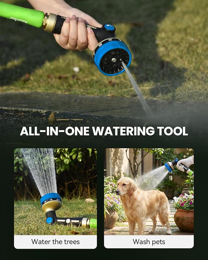 RAINPOINT Garden Hose Nozzle Heavy Duty - 100% Metal Thumb Control Spray Nozzles for Garden Hose High Pressure, 10 Patterns Water Hose Nozzle for Car Wash, Watering Lawn and Pets, Blue2, 2 Pack