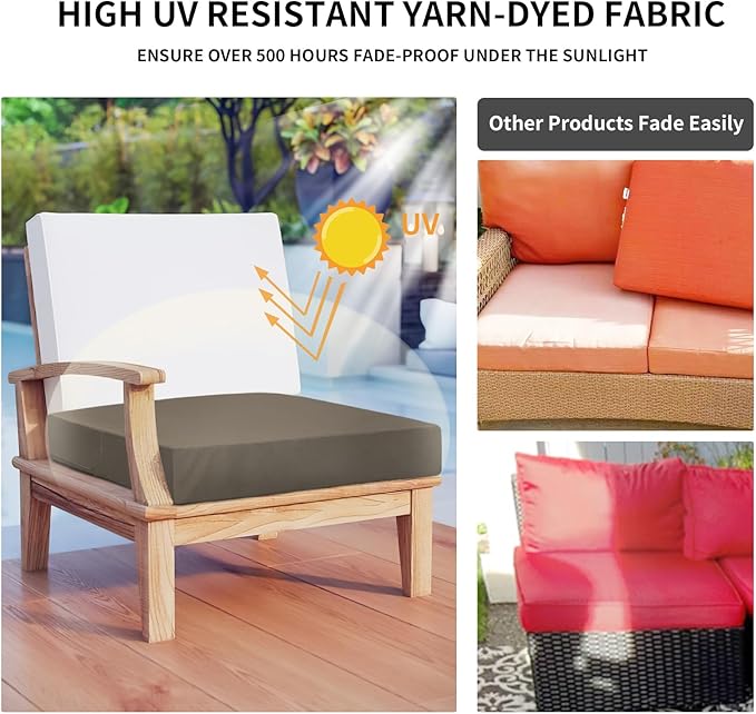 Easy-Going Waterproof Patio Cushion Covers ONLY Cover 22x22x4 inch 2 Pack Replacement Non-Slip Outdoor Seat Cushion Slipcover with Zipper. Taupe