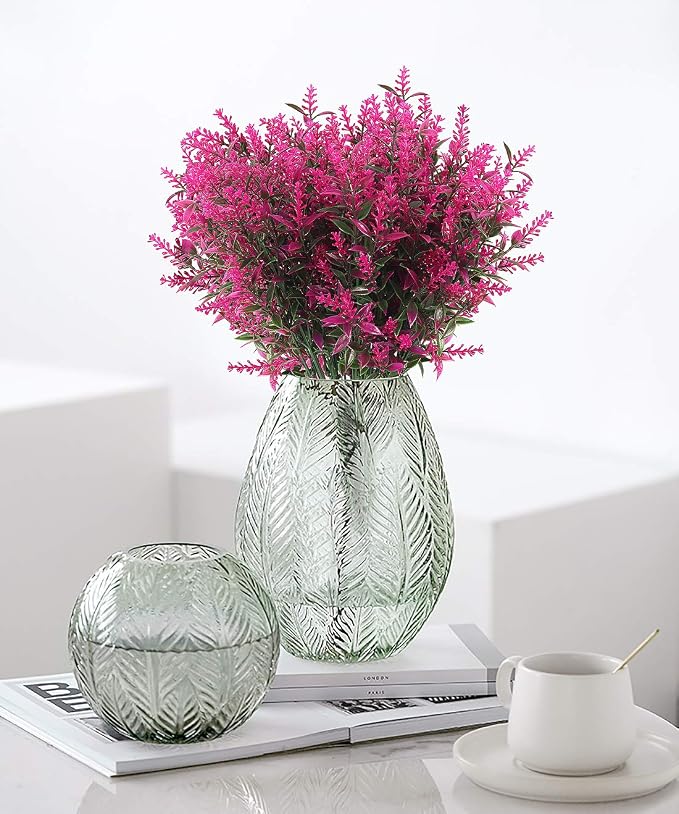 RECUTMS 8 Bundles Artificial Outdoor Lavender Flowers Fake Outside Plants | 13.8",UV Resistant Greenery,Plastic Shrubs,Faux Ferns,Spring Summer Decor,Indoor/Outdoor Hanging Decorations