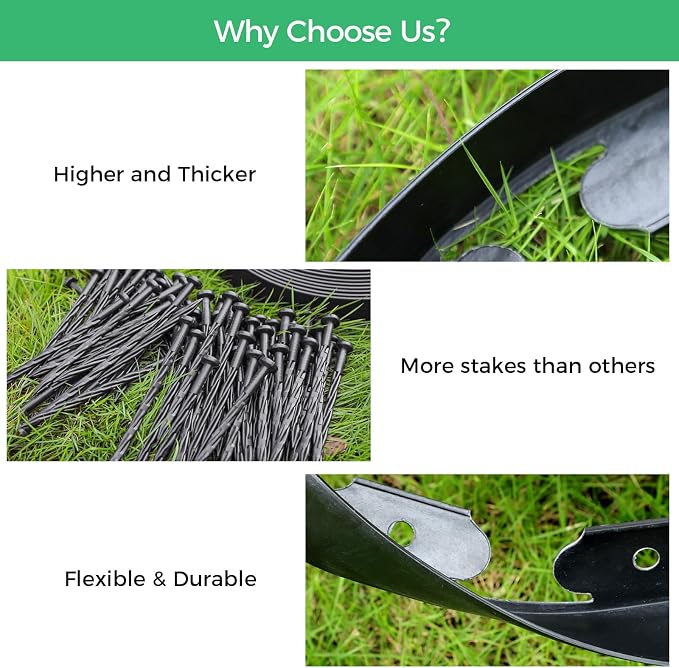 2-Inch x 50 FT Landscape Edging Border with 75 Spikes, Garden Edging Border Lawn Edging Border, Plastic Edging Border Flexible for Garden Flower Beds Lawn Yard Paver Pathway (Black)
