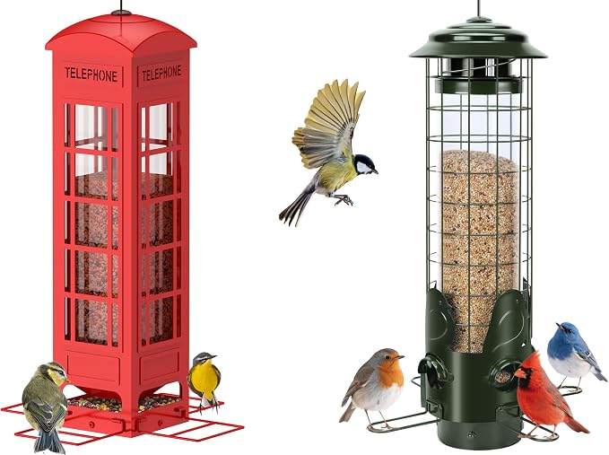 Metal Squirrel Proof Bird Feeder Green + Metal Squirrel Proof Bird Feeder Red