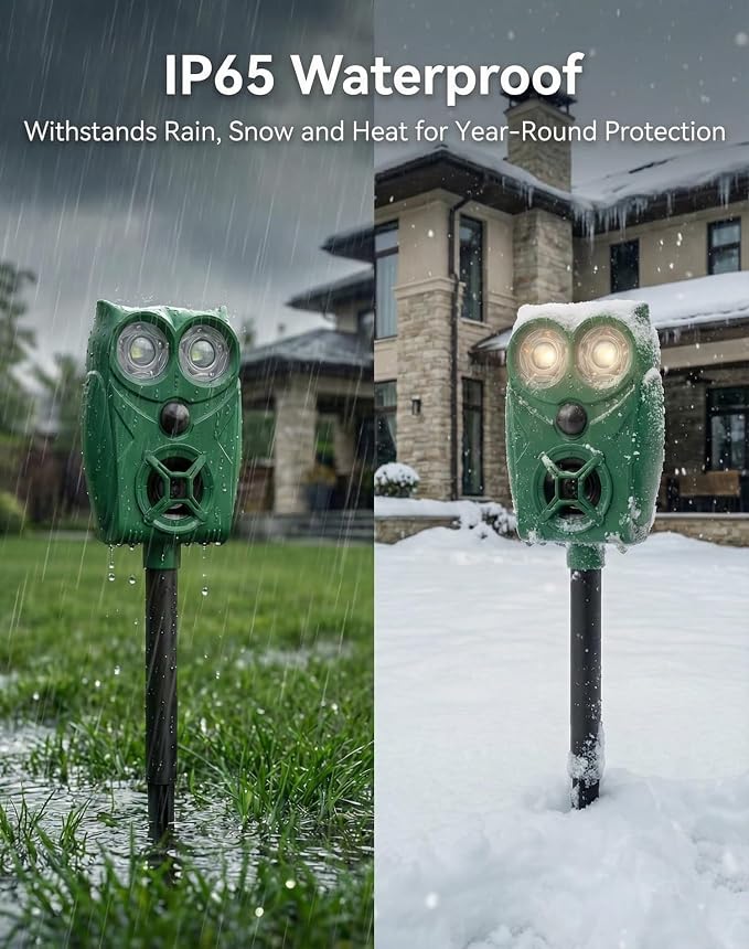 2 Pack Solar Ultrasonic Animal Repeller with Motion Sensor, Deer Repellent Devices with LED Light, Waterproof Cat Repellent Outdoor, Dog Deterrent for Yard Garden to Repel Raccoon, Squirrel, Fox