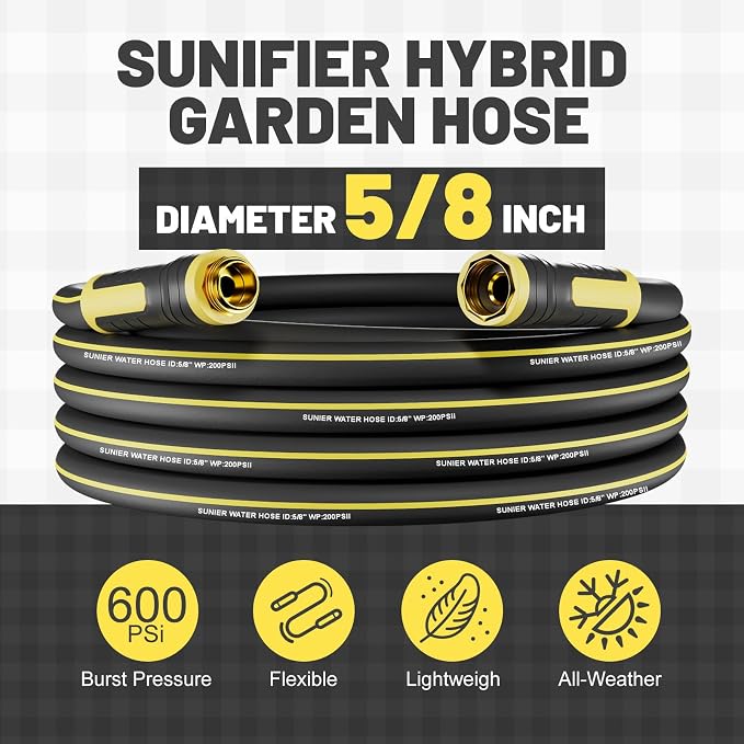 6 ft Leader Hose Extension, Hybrid Rubber Short Garden Hose, Heavy Duty Kink-Free Water Hose, 6-Layer Reinforced, 600 PSI Burst Pressure, All-Weather Flexible (Black,6 ft)
