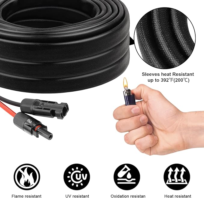 10 AWG Solar Extension Cable 5FT, Flexible Solar Panel Wire with Male to Female Connector Parallel Tinned Copper Wire for Solar Panel, Automotive, RV, Boat, Outdoors