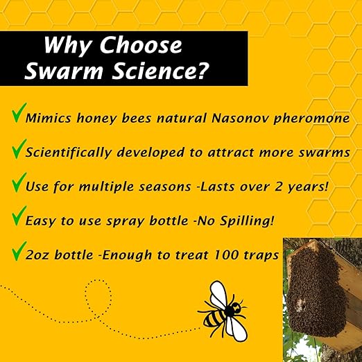 Swarm Lure - Scientific Formula Mimics Nasonov Pheromone - Honey Bee Swarm Attractant – Long Lasting 2 oz Spray Bottle