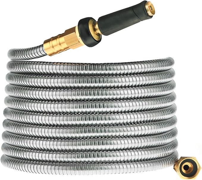 Rosy Earth Expandable Metal Garden Hose 75 FT - 304 Stainless Steel Water Hose 75 FT - Heavy Duty non Kinking Flexible Garden Hose, no Bite