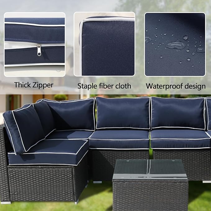 14Pieces Patio Cushion Covers Replacement Outdoor Couch Cushions Covers Splashproof Sofa Slipcovers Set with Zippers,Patio Furniture Protector Cover Only(Blue+White,25×25×3.15 inches)