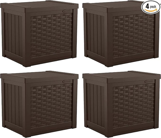 Suncast 4 Pack 22-Gallon Small Deck Box - Lightweight Resin Storage Container and Seat for Patio Cushions and Gardening Tools - Store Items on Patio, Garage, 22.5"L x 17"W x 22.5"H, Yard - Java Brown