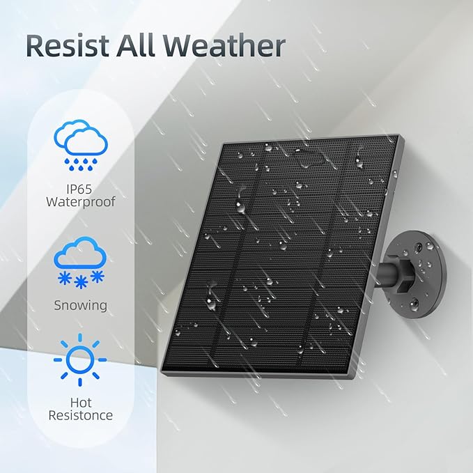 5W Solar Panel for Security Camera, Solar Panel with Micro USB & USB-C Port for DC 5V Outdoor Rechargeable Battery Camera, IP65 Waterproof, 360° Adjustable Security Mount, 9.8ft Cable (2, Black)