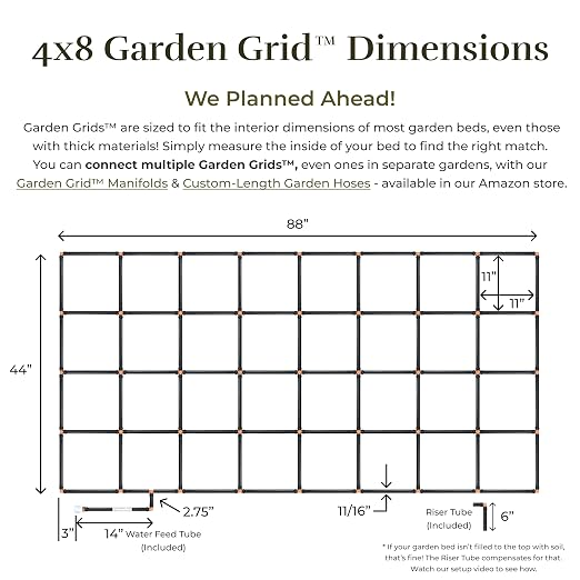 Garden Grid Watering System, 4x8 | Garden Irrigation System for Garden Beds | Pre-Assembled, Waters Every Plant, 2-Min Setup, USA-Made, Lasts 5–10x Longer Than Drip Irrigation | Standard, 44"x88"