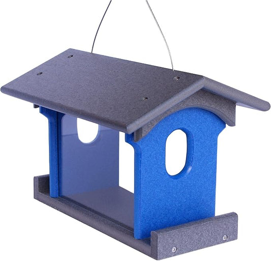 Bluebird Feeder - Poly Lumber - Hanging Blue Bird Feeder for Mealworms (Gray and Blue)