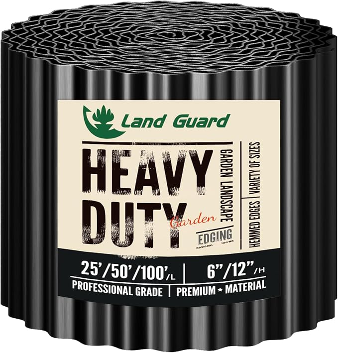 Land Guard Corrugated Garden Edging Border, 6" x 25' Landscape Paver Edging, Tall Landscape Edging, Fence for Garden, Flower Bed, Lawn and Landscape Edging (Glossy Black)