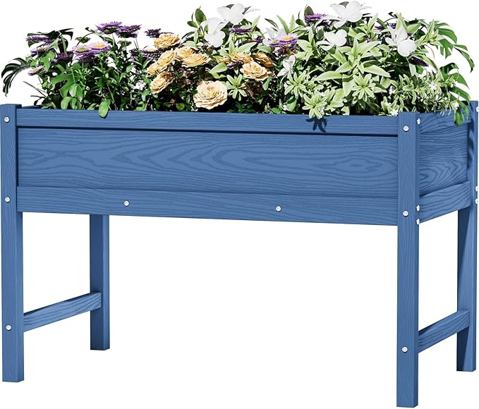 HDPE Raised Garden Bed with Legs, Outdoor All-Weather Elevated Planter Box Raised Beds for Seeds, Herb, Flower, Vegetable (Navy Blue)