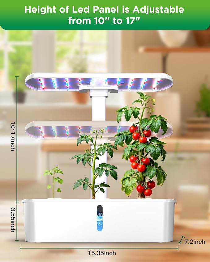 Hydroponics Growing System Kits, Controlled Smart Indoor Garden with LED Grow Light Full Spectrum, 12 Pods Plant Germination Kit, with Mini Quiet Pump, for Vegetables and Herbs, Height Adjustable