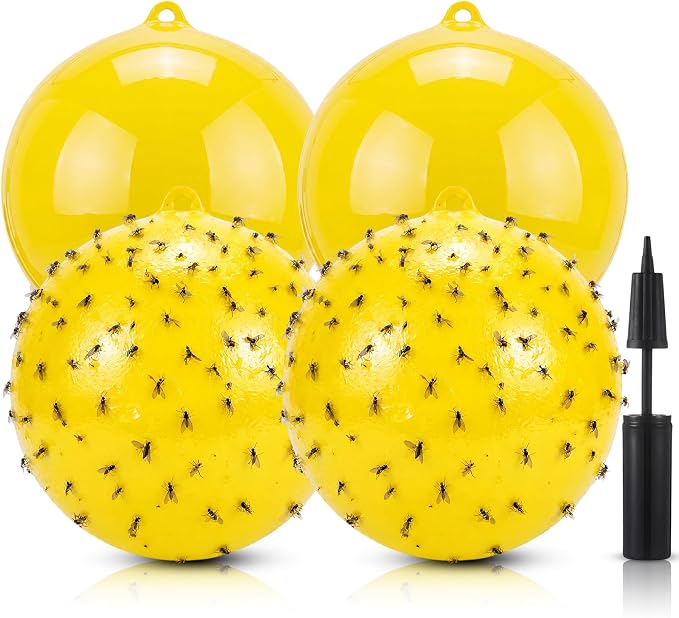 4 Pack Inflatable Fly Trap Balls 18inch Sticky Catcher for Black Yellow Greenhead Flies Outdoor Insect Control for Barn Stable Garden Greenhouse (Glue Not Included) (Gnat Fly Ball Trap)