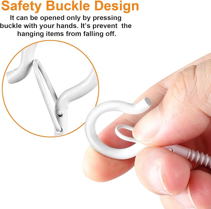FSAH 35 PCS Screw-in Hooks for Outdoor String Lights, Q Hangers Hooks Outdoor for Outside, Swivel Hanging Basket Patio Light Hooks with Safe Buckle Screw in Planter Eye Hook for Wall Ceiling, White