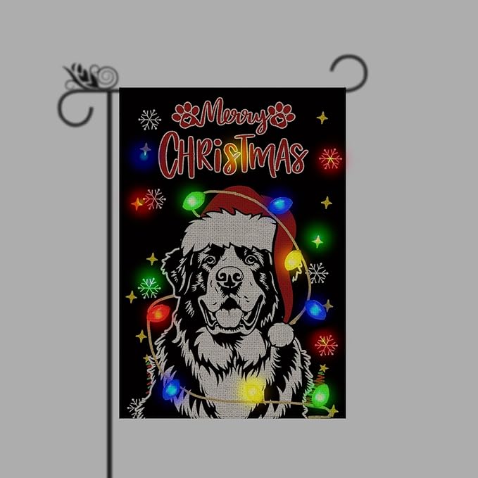 Christmas Dog Garden Flag - Led Saint Bernard Christmas Decor for Outside, Welcome Garden Flags Double-Sided Flag for Seasonal Winter Farmhouse Yard Lawn Decoration Gifts 12x18 inches