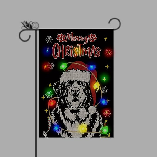 Christmas Dog Garden Flag - Led Saint Bernard Christmas Decor for Outside, Welcome Garden Flags Double-Sided Flag for Seasonal Winter Farmhouse Yard Lawn Decoration Gifts 12x18 inches
