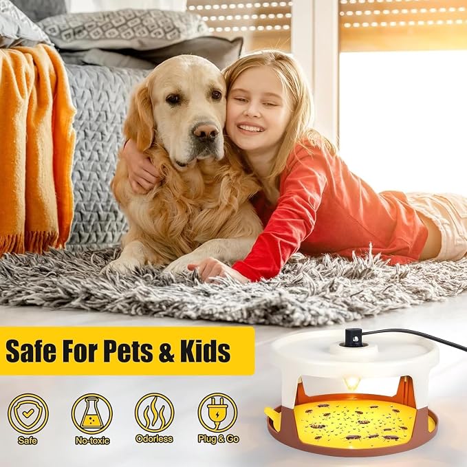 2026 Flea Traps for Inside Your Home 4PACK, Flea Light Trap for Indoor Flying Insect Control Trapper with 12 Bulbs, 12 Sticky Pads Refills Bed Bug Trap for House Indoor