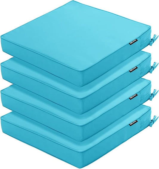 Outdoor Chair Cushions 16 x 17 Inch, Set of 4, Water Resistant Patio Chair Cushions with Tie 3 Year Color Fastness Thick Outdoor Seat Cushion for Garden Lawn Patio Furniture Teal