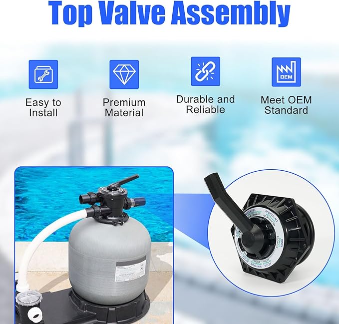 272531 Hi-Flow 6-way Multiport Top Valve Compatible with Pentair Sand Dollar Pool and Spa Sand Filters, 1-1/2 inch Clamp Style Valve, Replace 262504 262505 262506