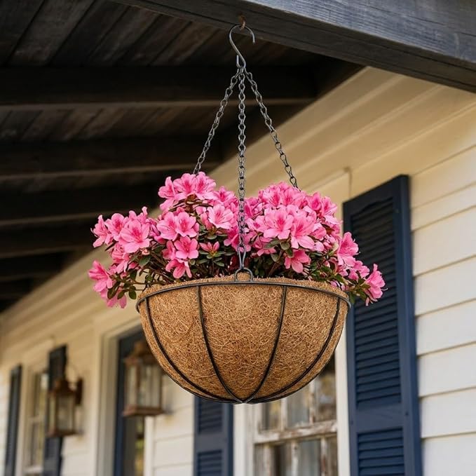 10 Inch Metal Hanging Basket with Coco Coir Liner for Flowers Planting, 6 Pack Hanging Baskets for Plants Outdoor, Round Wire Planters with Chain for Home Patio Porch Balcony Garden Decor