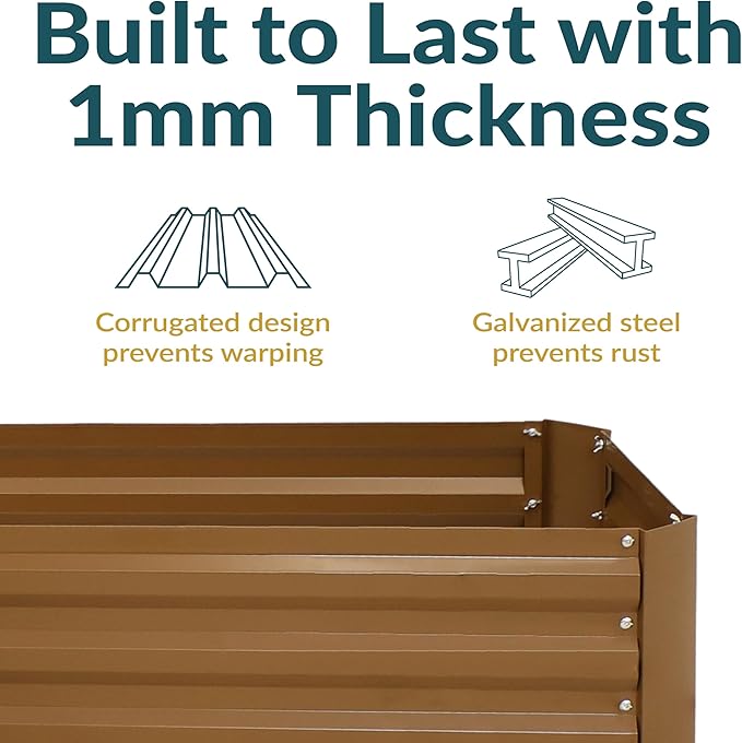 Sunnydaze Galvanized Raised Garden Bed Kit - 5x5x1 ft Outdoor Raised Garden Bed - Metal Planter Box for Vegetables, Flowers, Herbs - Brown - L-Shaped